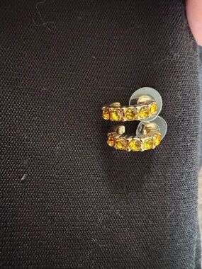 Fashion Jewelry Gold Played  Hoop Earrings with Yellow Stones